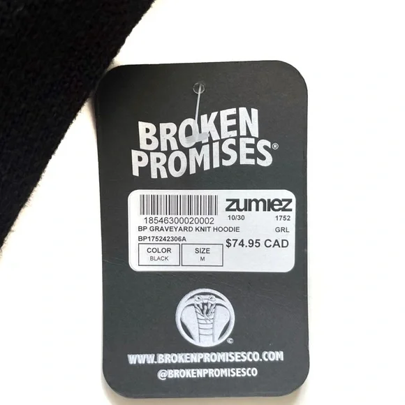 Broken Promises NWT Hoodie Graveyard Knit Sweater Top - Picture 9 of 13